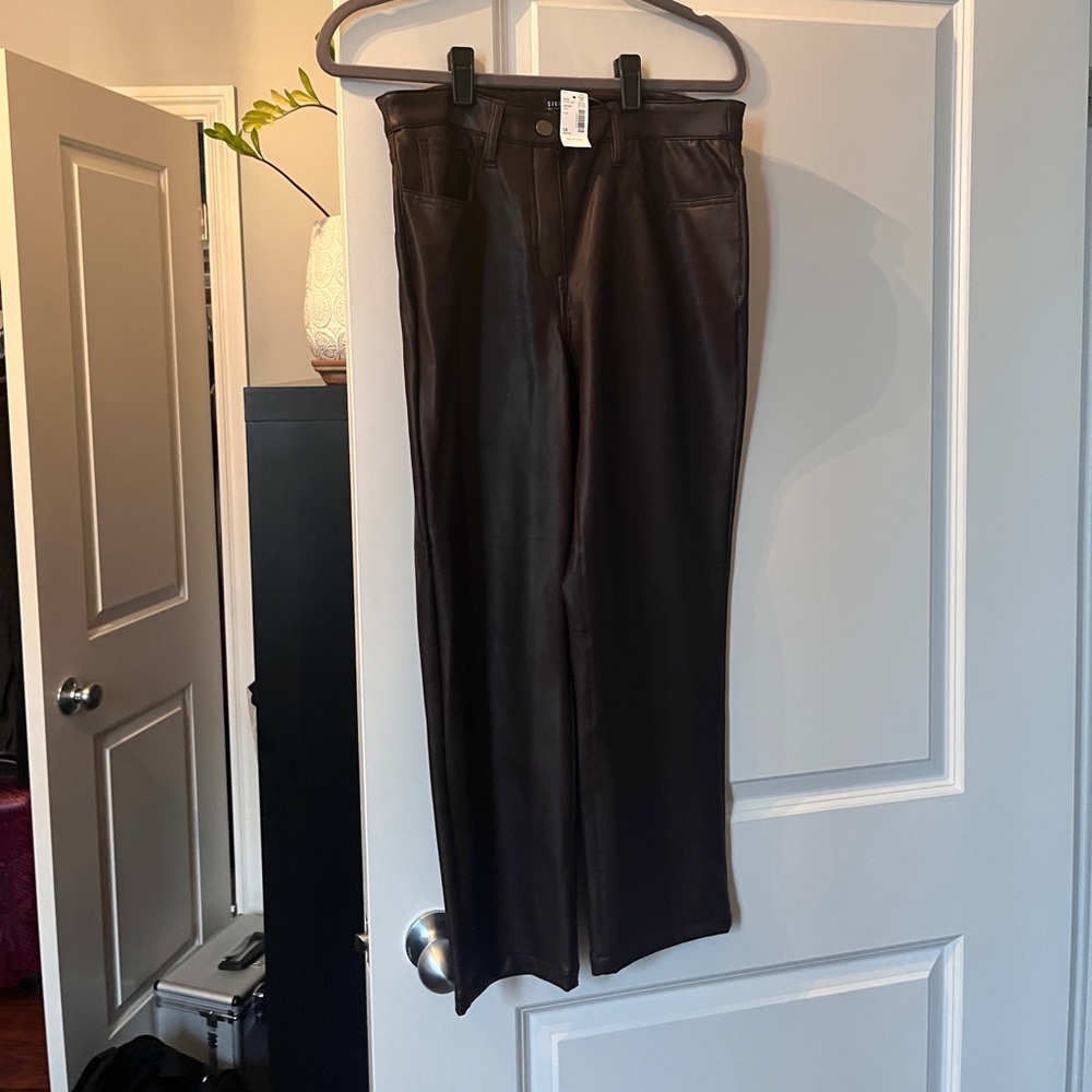 Petite New Chocolate Brown Faux Leather Pants
